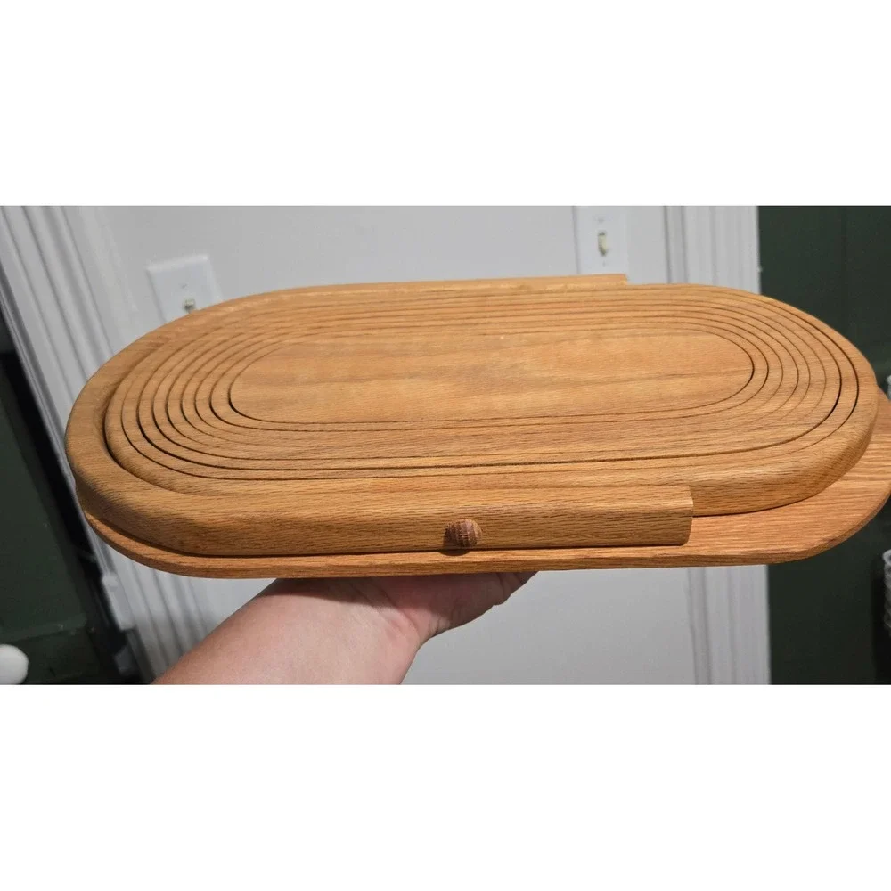 Vintage Folding Wooden Fruit Basket Collapsible Oak Wood Trivet Bread Board 15in